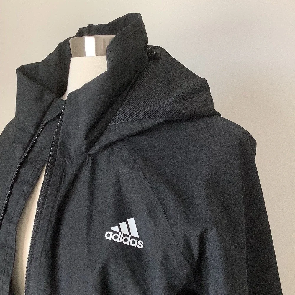 Adidas Women's 3-Stripes Rain Rdy Jacket Black H65759 Flaw: Missing Zipper Pull - Picture 3 of 14
